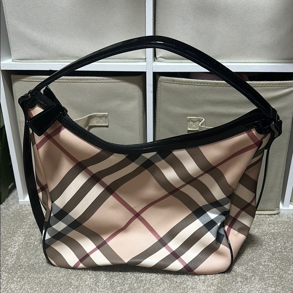 Burberry Women's Checkered Shoulder Bag - Black and Tan